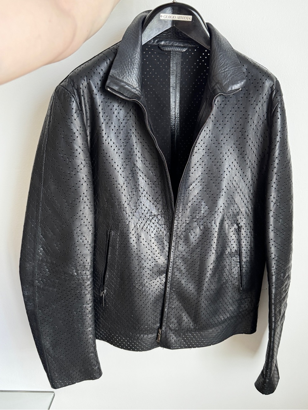 Emporio Armani Black Perforated Leather Jacket